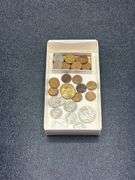 ASSORTMENT OF COINS INCLUDING BUFFALO NICKELS, WALKING LIBERTY HALF-DOLLAR, GOLD DOLLARS, MEXICO CEN