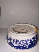Ironstone Blue and White Transferware Tureen, Candlestick Holder and Pitcher