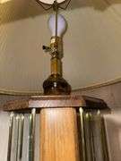 PAIR OF HEAVY SOLID OAK AND GLASS TABLE LAMPS