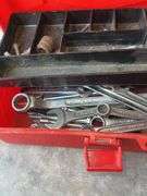 Plastic Red Toolbox with Assorted Wrenches