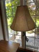 Metal Base Floor Lamp w/ Faux Leather Lamp Shade
