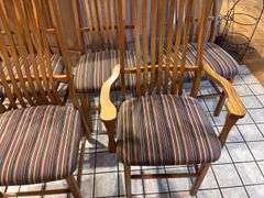 6 Oak Slat Back Dining Chairs