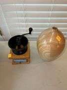 Vintage Coffee Grinder and Wooden Vase