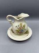 CERAMIC CANDY DISH, CARDINAL PLATE, CRRAMER PITCHER, COASTERS, WOOD ANGEL PLAQUE