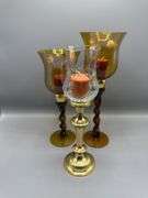 VINTAGE GLASS AND BRASS CANDLE HOLDERS