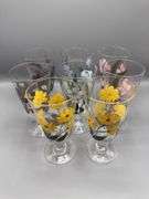 SET OF 8 ONEIDA HAND PAINTED PEDESTAL GLASSES 18 OZ
