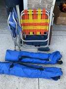 3 Folding Bag Chairs, 2 Folding Lawn Chairs