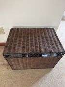 PAIR OF METAL FRAME WICKER BOX WITH VARIETY OF BOOKS