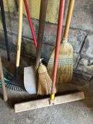 YARD TOOLS: YARD RAKES, GARDEN RAKES, SHOVEL, HOE, BROOMS