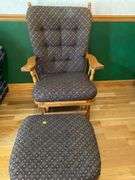 Oak Upholstered Rocking Chair w/ Upholstered Rocking Stool