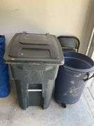 2 Trash Cans, Metal Folding Chair
