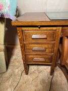 VINTAGE OAK DESK WITH MATCHING WOODEN DESK CHAIR