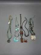 VARIETY OF BEADED AND TURQUOISE NECKLACES AND PAIR OF MATCHING EARRINGS