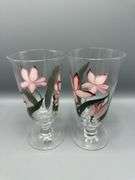 SET OF 8 ONEIDA HAND PAINTED PEDESTAL GLASSES 18 OZ