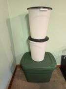 STORAGE TOTES AND 6 GAL STORAGE BINS