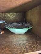 CASSEROLE DISH, SERVING BOWLS AND LIDS, LIBBEY ORCHARD BAKING DISHES AND BOWL