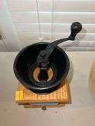 Vintage Coffee Grinder and Wooden Vase