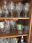 CONTENTS OF CABINET WATER GLASSES, COFFEE MUGS