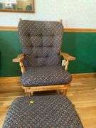Oak Upholstered Rocking Chair w/ Upholstered Rocking Stool
