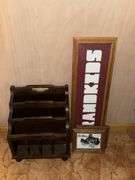 WOOD MAGAZINE RACK AND WALL HANGINGS