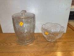 Glass Swan Candy Dish and Glass Floral Dish w/ Lid