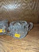 (2) Crystal Cut Glass Creamer and Sugar Set, (2) Crystal Cut Glass Salt and Pepper Shakers, (2) Glas