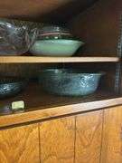 CASSEROLE DISH, SERVING BOWLS AND LIDS, LIBBEY ORCHARD BAKING DISHES AND BOWL