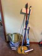 CLEANING SUPPLIES, MOPS, SWIVEL WINDOW WASHER, 2 GAL. BUCKETS, WATERING CAN