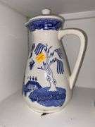 Ironstone Blue and White Transferware Tureen, Candlestick Holder and Pitcher