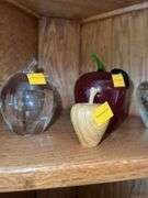 (5) Apples (3 Glass, 1 Ceramic, 1 Wood)