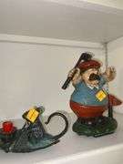 Cast Iron Golfer Figure and Cast Iron Mouse Candlestick Holder