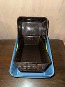 PLASTIC ORGANIZER BASKETS AND PAIR OF WASTE BINS