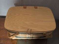 VARIETY IF BASKETS, ROYCE CRAFT PICNIC BASKET, WOOD CRATE