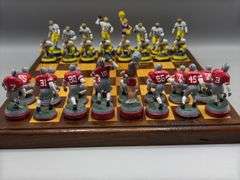 CUSTOM OHIO VS MICHIGAN CHESS SET WITH HEAVY LEAD CHESS PIECES AND WOOD CHESS BOARD