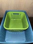 PLASTIC ORGANIZER BASKETS AND PAIR OF WASTE BINS
