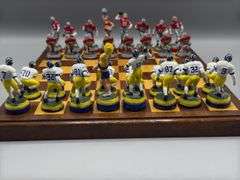 CUSTOM OHIO VS MICHIGAN CHESS SET WITH HEAVY LEAD CHESS PIECES AND WOOD CHESS BOARD