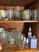 CONTENTS OF CABINET WATER GLASSES, COFFEE MUGS