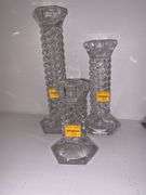 (3) Crystal Glass Candlestick Holders