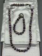 SILVER AND AMETHYST BEADED NECKLACE AND MATCHING BRACELET