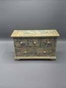 VINTAGE FLORAL JEWELRY BOX WITH CONTENTS OF JEWELRY AND WATCHES INCL. SEIKO, CITIZEN, FOSSIL, PRECIS
