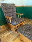 Oak Upholstered Rocking Chair w/ Upholstered Rocking Stool