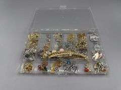 JEWELRY BOX ASSORTMENT OF EARRINGS, BRACELETS, PENDANTS WITH 14KT GOLD