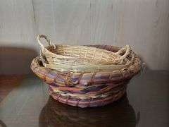 VARIETY IF BASKETS, ROYCE CRAFT PICNIC BASKET, WOOD CRATE