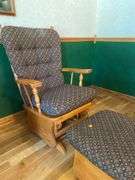 Oak Upholstered Rocking Chair w/ Upholstered Rocking Stool