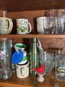 CONTENTS OF CABINET WATER GLASSES, COFFEE MUGS