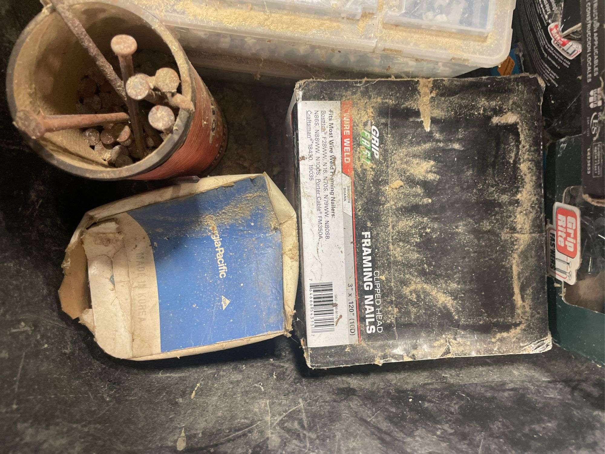 Tote of nails - many in original boxes