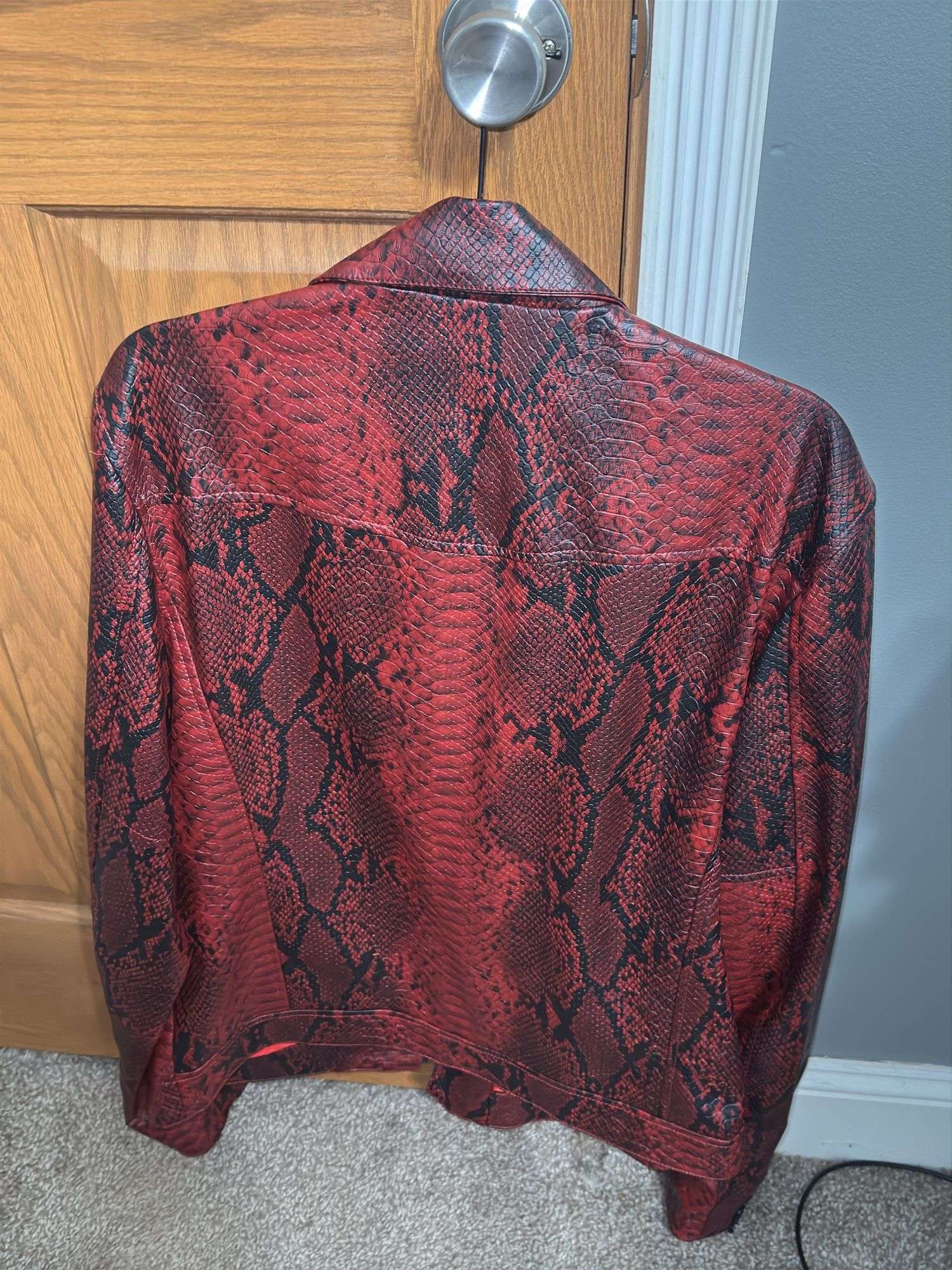 Express Black Leather Jacket (Size M) and NovaMen Red Snakeskin Print Leather Jacket (Size L)