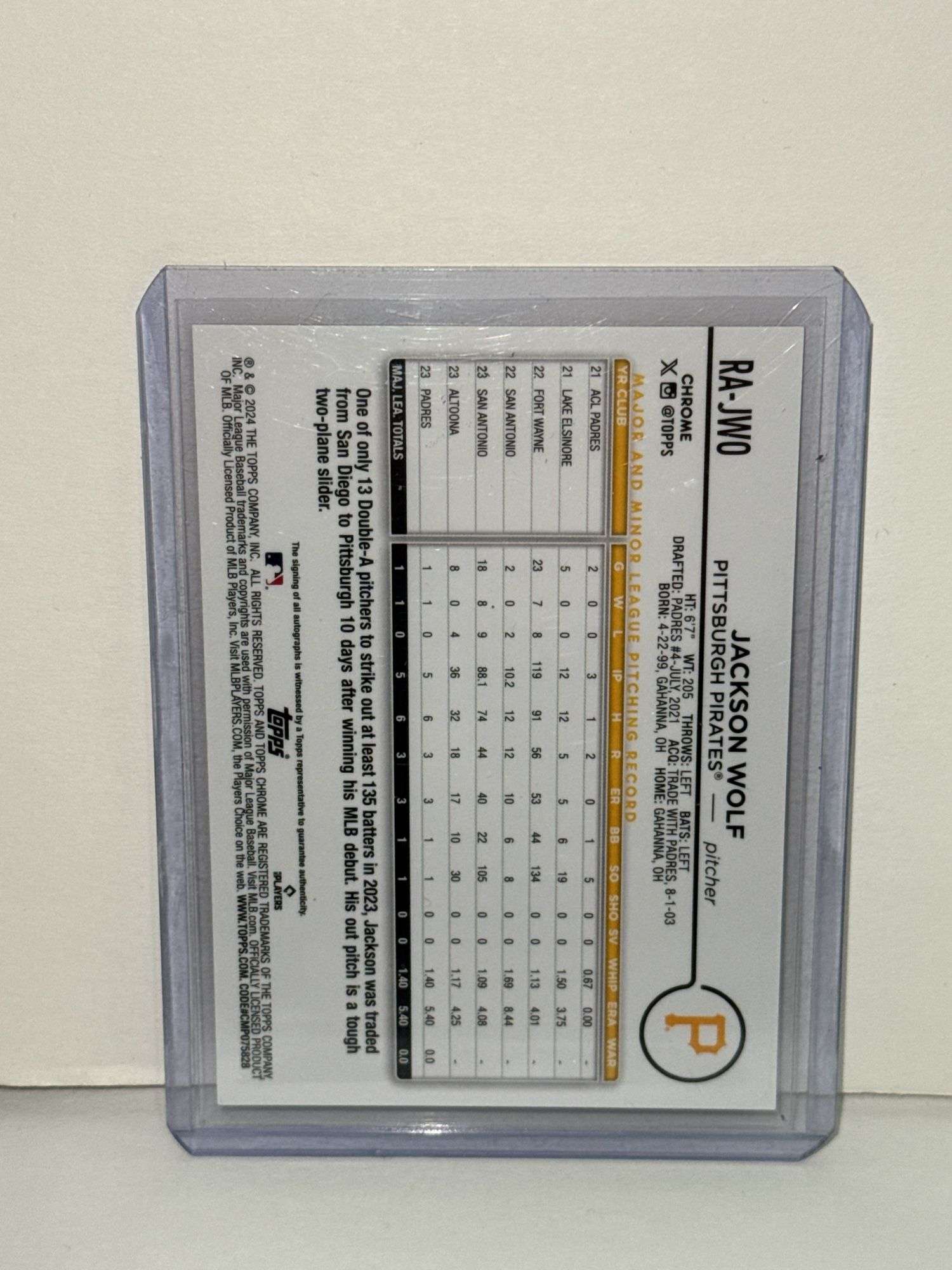 2024 Topps Chrome Jackson Wolf Gold Wave Autographed RC (#’d 12/50)