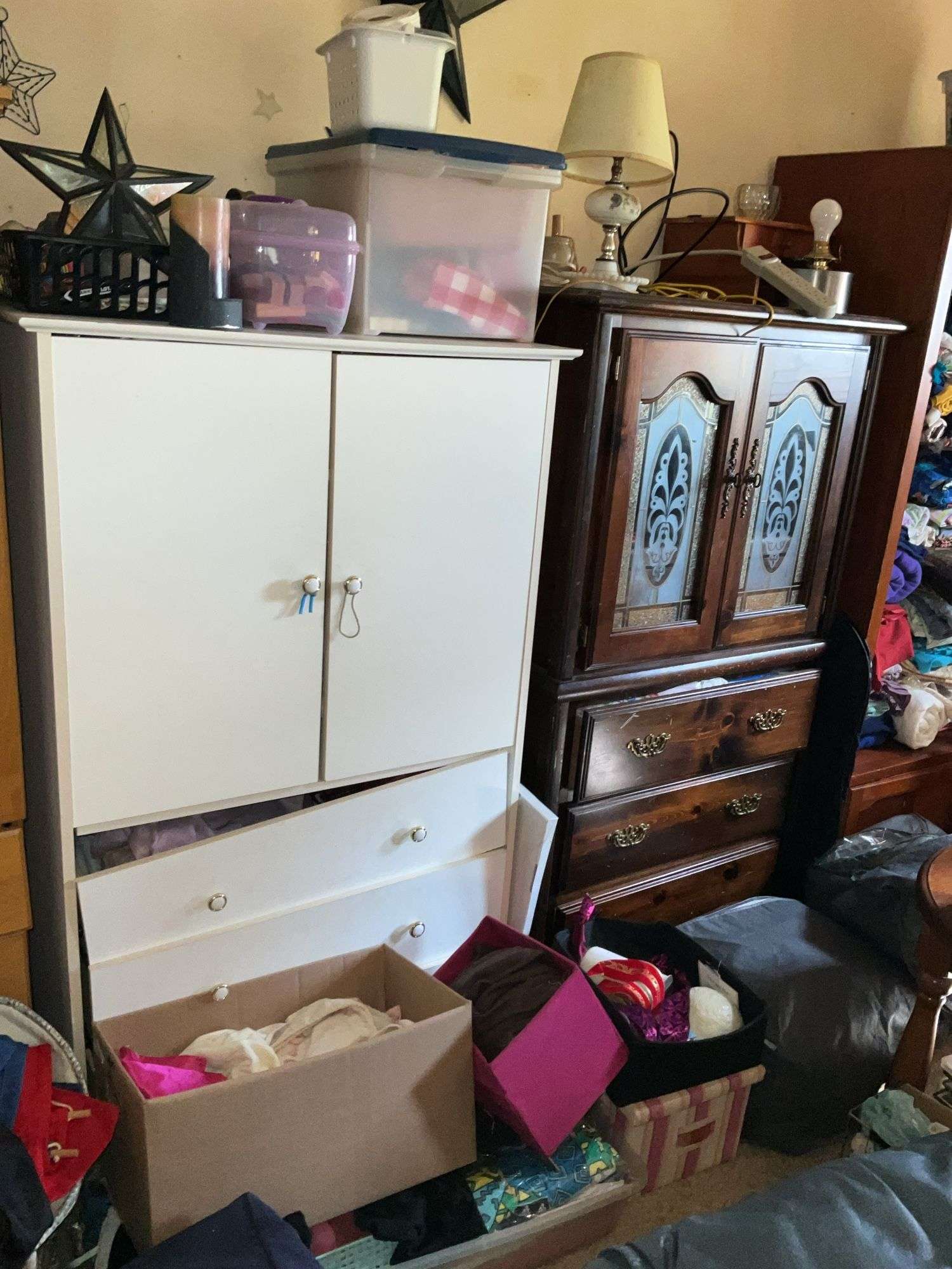 PAIR OF CABINETS LOADED WITH CRAFT GOODS