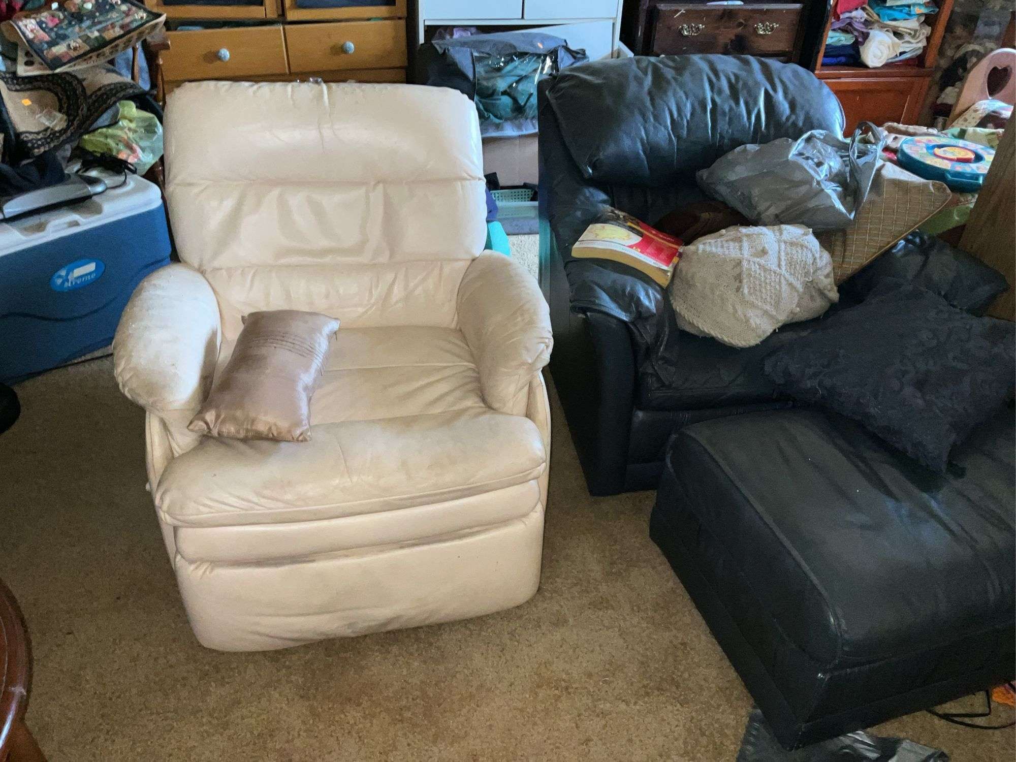 PAIR OF UPHOLSTERED CHAIRS AND GLIDER ROCKER